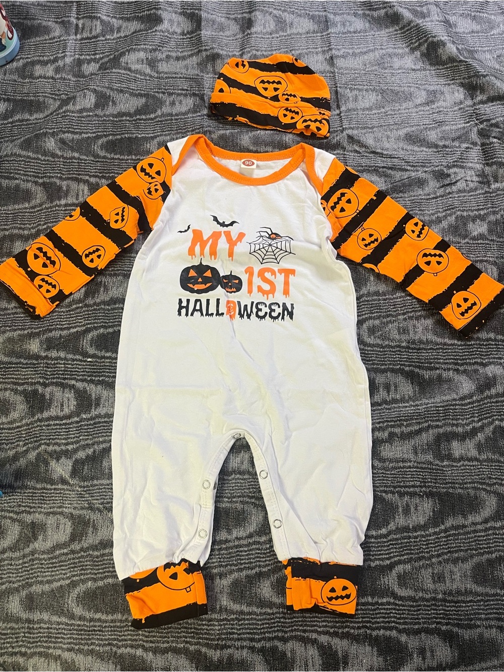 Baby Halloween 'My 1st Halloween' Orange & White Costume Romper with Hat 12-18m